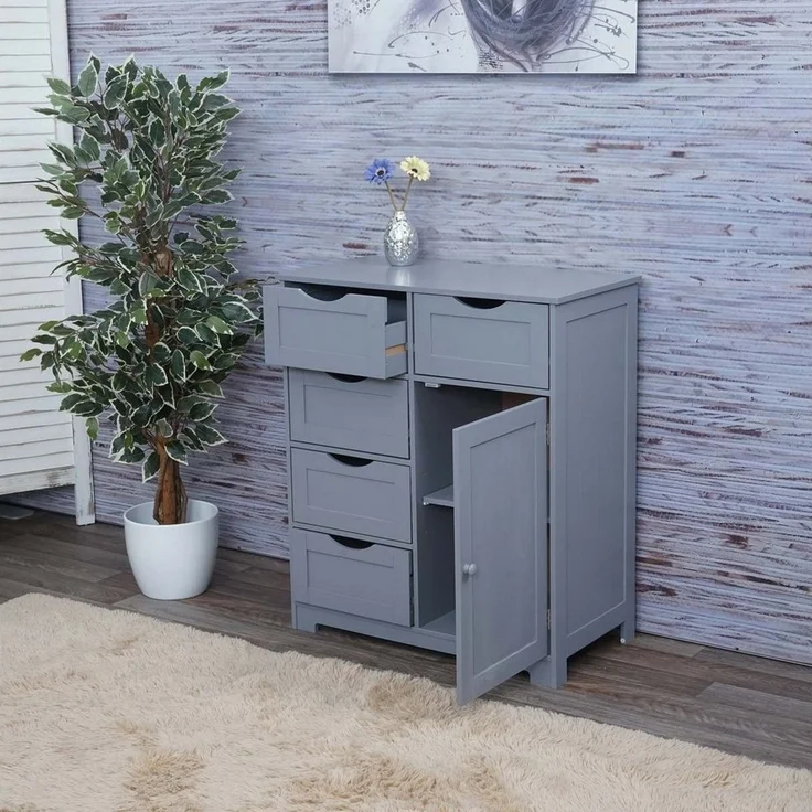 MCW Kommode MCW-B65-5S, 1 Tür und 5 Schubladen, Magnetischer Türverschluss – Bild 3