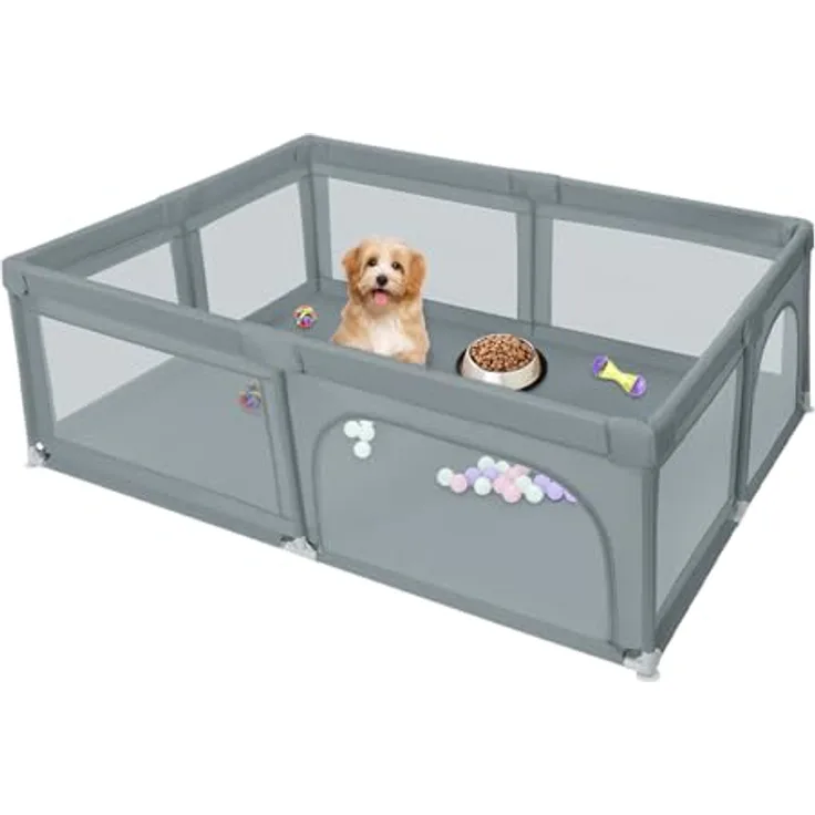 Welpenlaufstall mit Tür, Laufstall für Welpen oder kleine Hunde, robuster Zaun aus dickem Stoff und Netz aus Nylon, hohe Widerstandsfähigkeit, maschinenwaschbar, innen/außen, 205 x 147 x 66 cm