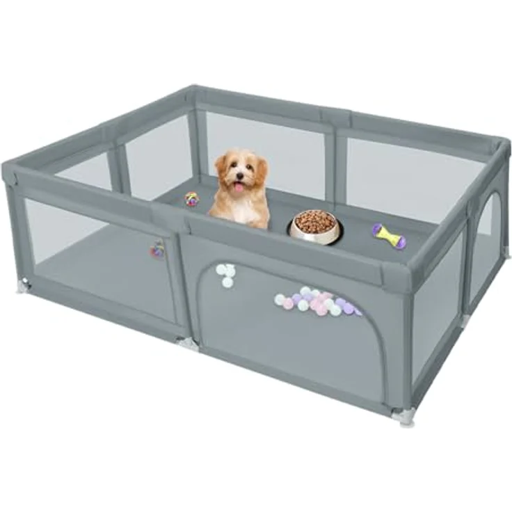 Welpenlaufstall mit Tür, Laufstall für Welpen oder kleine Hunde, robuster Zaun aus dickem Stoff und Netz aus Nylon, hohe Widerstandsfähigkeit, maschinenwaschbar, innen/außen, 205 x 147 x 66 cm – Bild 1