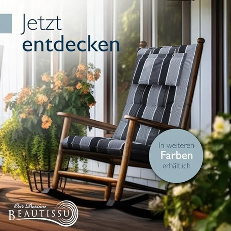 Beautissu Hochlehnerauflage 2er Set Sun-HL, 120x50x8cm, anthrazit-gestreift, mit Kopfpolster, rutschfest & robust, UV 5, Befestigungsbänder – Bild 8