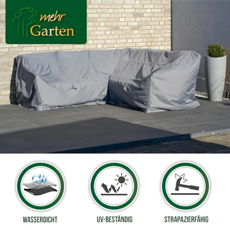 Mehr Garten Dining Ecklounge Abdeckung mit hoher Lehne, 237x237x100 cm, grau, Oxford 600D, wasserdicht, UV-beständig, wetterfest, L-Form – Bild 3