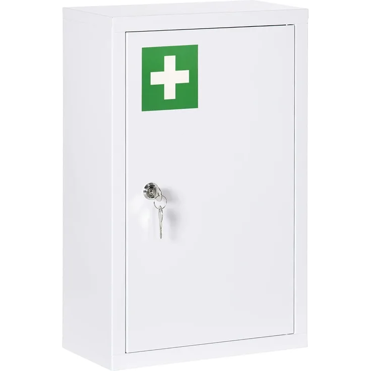 Kleankin Medizinschrank Medikamentenschrank, Wandschrank mit 3 Fächern, 2 Schlüsseln (Hängeschrank, 1-St, Apothekerschrank) für Wohnzimmer, Weiß