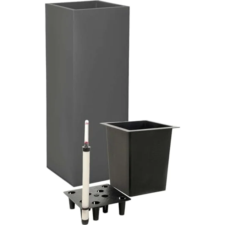 VIVANNO Pflanzkübel Zink BLOCK Säule, Anthrazit Matt 29 x 29 x 80 cm (mit Einsatz) – Bild 2