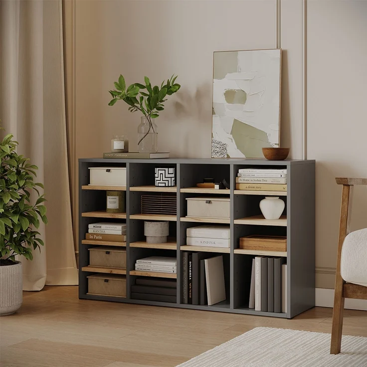 Schuhschrank Lysander Anthrazit/Goldkraft Eiche 104.2 x 65.5 cm mit 18 offenen Fächern Vicco – Bild 6