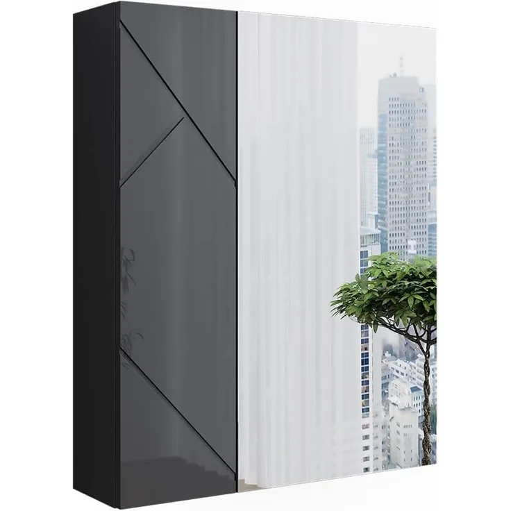 Badspiegelschrank Irma Anthrazit Hochglanz/Anthrazit 60 x 75 cm Vicco