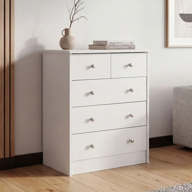 Design Holz-Kommode PURE 60 x 70 x 35 cm mit 5 Schubladen | Mehrzweckanrichte flach für Flur | Modernes Sideboard zeitlose Anrichte