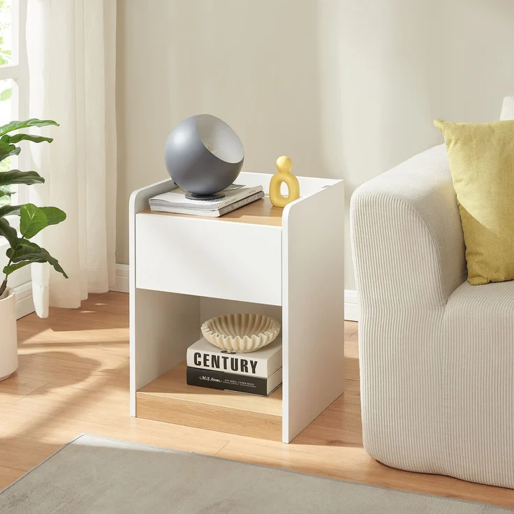 Nachttisch Kuorshare 55x42x37 cm Weiß/Eicheoptik [en. casa] – Bild 2