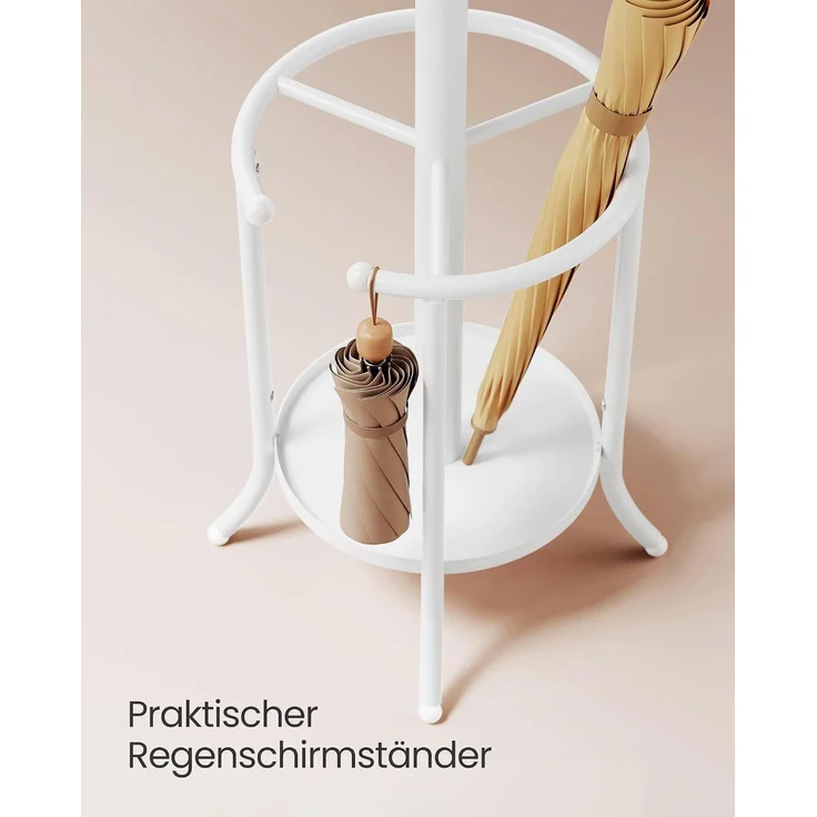 Songmics Kleiderständer freistehend, Garderobenständer mit Regenschirmständer, 12 Haken, Metall, 175 cm hoch, für Eingangsbereich, Flur, Wohnzimmer, Schlafzimmer, perlweiß RCRDE011W01 – Bild 3