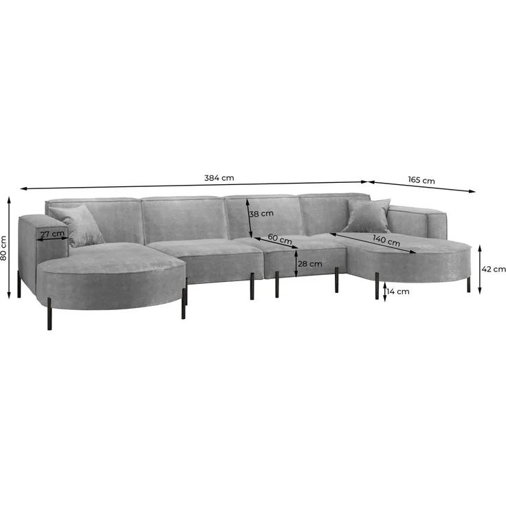Wohnlandschaft U-Form Sofa VALENCIA XL in Stoff Scala Sand – Bild 2