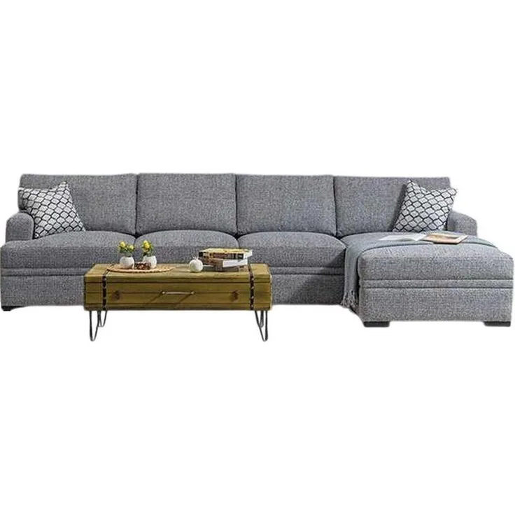 JVmoebel Ecksofa L-förmig, elegantes graues Sofa mit schwarzem Rahmen, 320 cm, Made in Europa