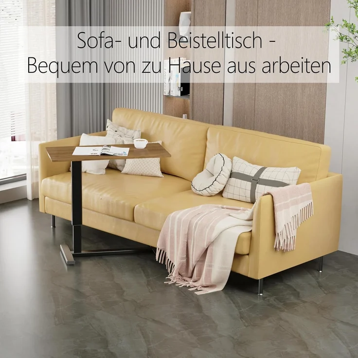 FATIVO Betttisch Beistelltisch Pflegetisch H?henverstellbar Laptoptisch auf Rollen Krankentisch aus MDF Braun 80x40x90 cm – Bild 6
