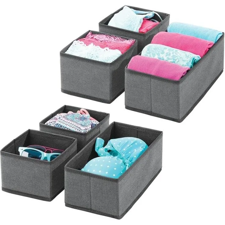 Aufbewahrungsbox Stoffkisten Organizer mDesign 6er Set dunkelgrau/schwarz
