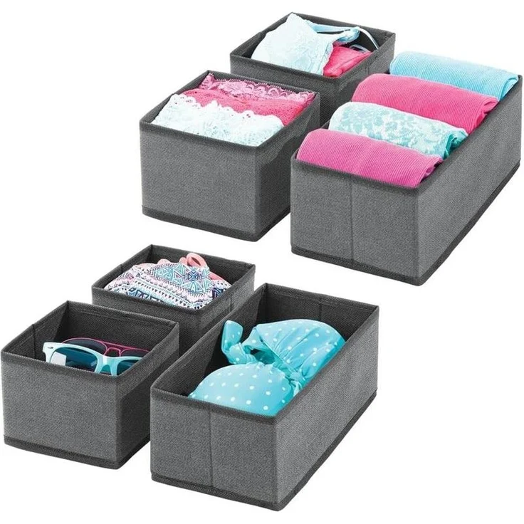 Aufbewahrungsbox Stoffkisten Organizer mDesign 6er Set dunkelgrau/schwarz – Bild 1