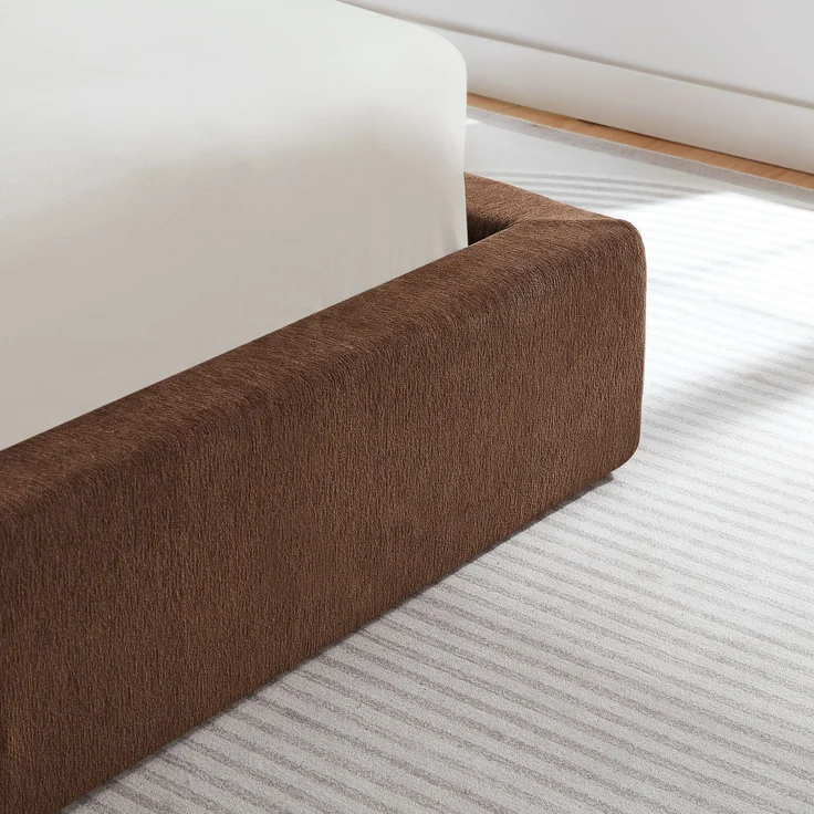 LVHOM Polsterbett 140 x 200cm, Doppelbett mit gepolstertem Kopfteil, Bettgestell mit verstärktem Stahlrahmen, Chenille, Braun – Bild 5