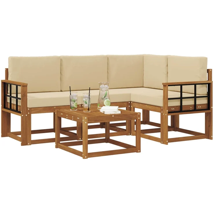 vidaXL Outdoor-Sofagarnitur 5 stk. 4-Sitzer Natur und Beige 3366371 – Bild 3