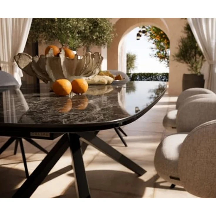 Outdoortisch Edge Boot 240x120 cm Keramik Emperador Extra Lucidato Dunkelbraun Kreuzgestell Rechteck Schwarz – Bild 6