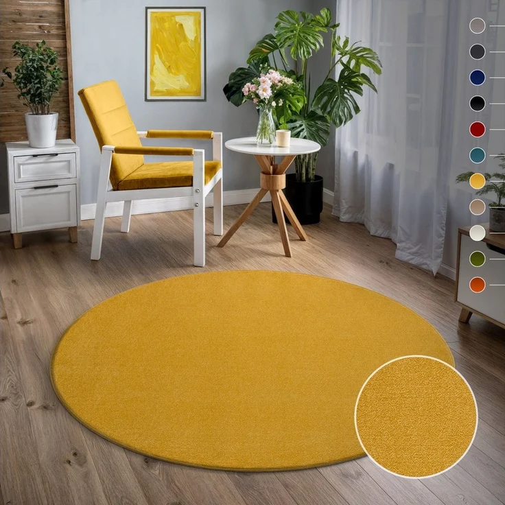 Sanat Teppich Uni, rund, Höhe: 13 mm, robuster Kurzflorteppich, große Farbauswahl – Bild 1