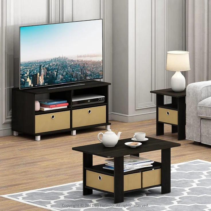 Furinno Andrey Couchtisch mit Abfalleimer, Dunkles Espresso/Braun – Bild 2