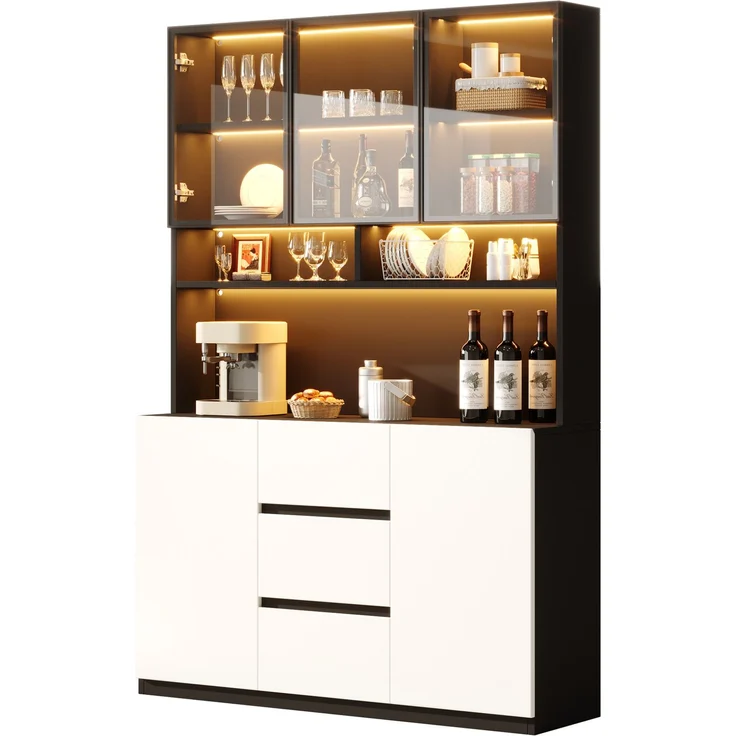 Vitrine 120x200 cm in Schwarz-Weiß mit LED-Beleuchtung und grauen Glastüren – Bild 4