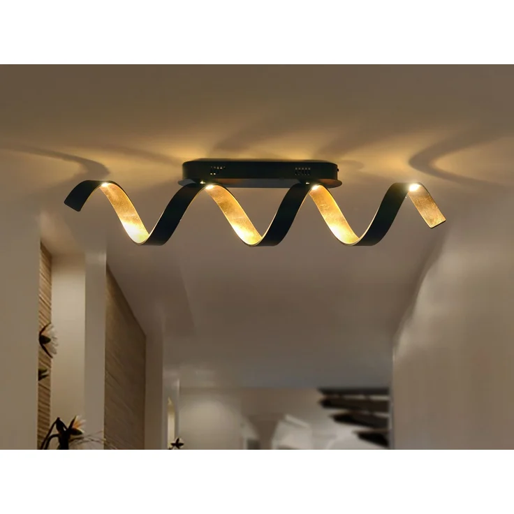 Ausgefallene LED Deckenlleuchte HELIX Schwarz / Gold, Breite 80cm – Bild 1
