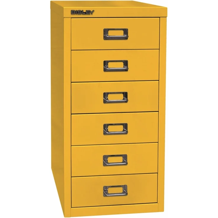 Bisley Multidrawer Schubladenschrank aus Metall mit 6 Schubladen DIN A4 ohne Sockel - Farbe: Zinkgelb, L296-641