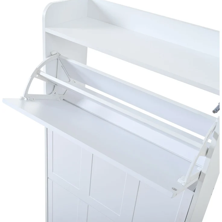 Schuhschrank 70 x 25 x 120 cm aus MDF, weiß, mit Klapptüren und Schublade – Bild 9