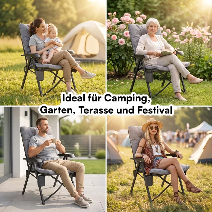 STEELSØN 'Hoggar' Campingstuhl faltbar mit Seitentasche und Getränkehalter, grau, bis 150 kg, gepolsterter Campingstuhl – Bild 11