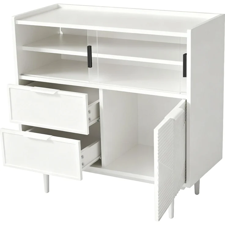 Merax Sideboard, Ablageschrank, Badezimmerschrank, Sideboard mit Lichtleiste, Weiß – Bild 9