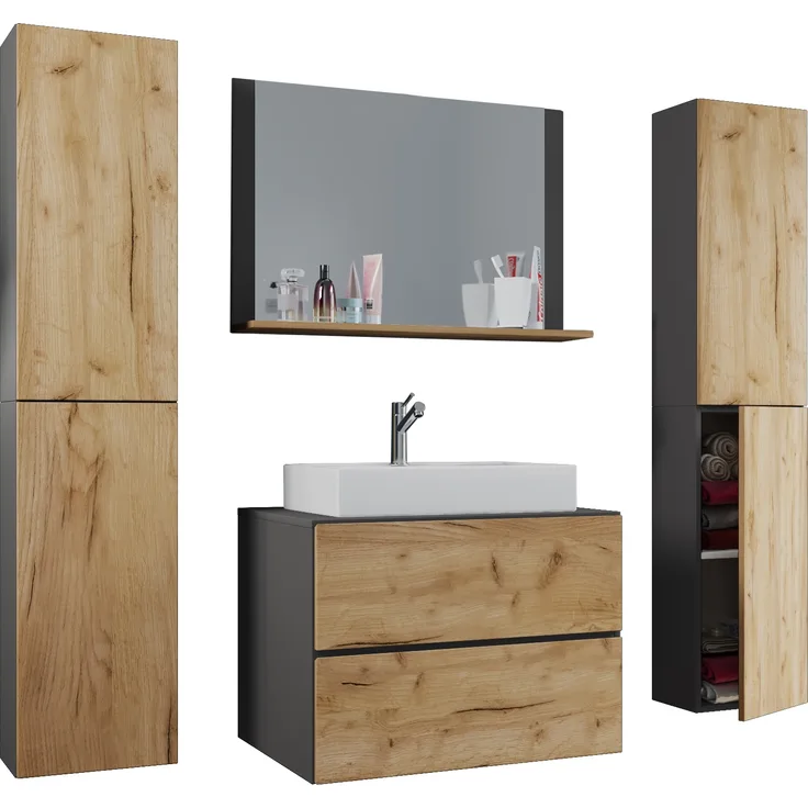 VCM Badmöbel Waschtisch Lendas 915302 Anthrazit / Honig-Eiche H. 150 x B. 126 x T. 51 cm