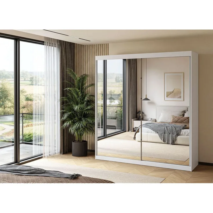 Lookway Kleiderschrank BASTER III mit Spiegeln Schiebeschrank Weiß