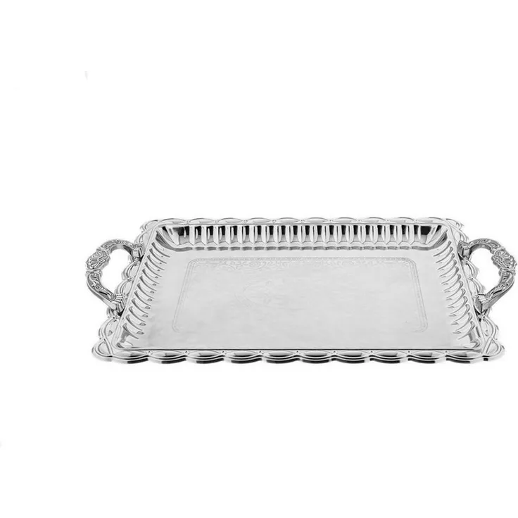 2er Set Serviertablett aus hochwertigem 18/10-Edelstahl - Elegant & langlebig Silber