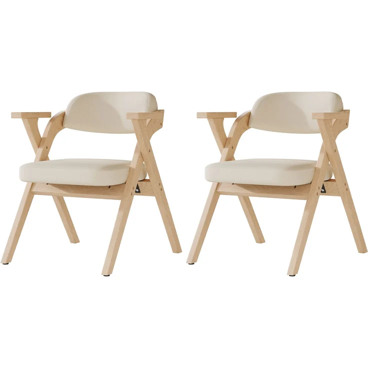 2 klappbare Esszimmerstühle, Esszimmerstühle aus Massivholz, bequem und atmungsaktiv, faltbar und verstaubar, geeignet für Esszimmer, Wohnzimmer, Café, moderner Stil, Leinen, Beige--Beige--64.5x66.5x76cm--YOUDENOVA – Bild 5
