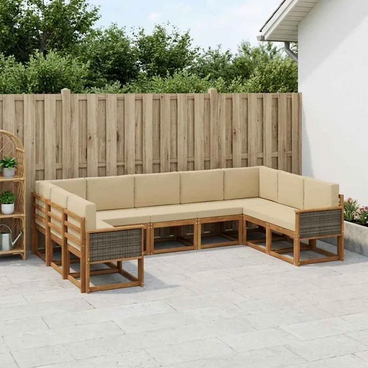 vidaXL Outdoor-Sofagarnitur 9 stk. 9-Sitzer Natur und Beige 3385529
