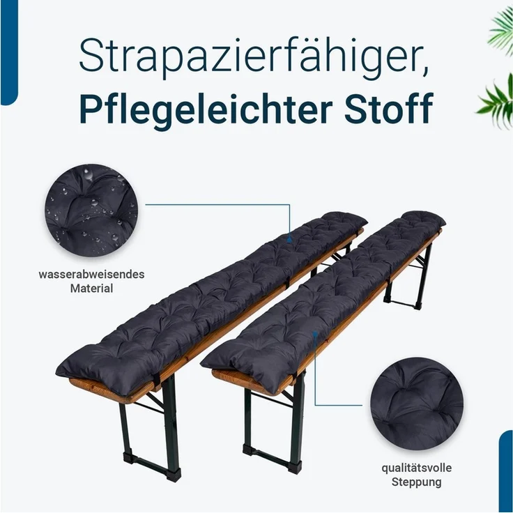 TexDeko Bankauflage TexDeko Garden 2er-Pack Bierbankauflagen gesteppt für Bierzeltgarnitur, (Doppelpack), Länge: nach Wahl, UV-beständig – Bild 3