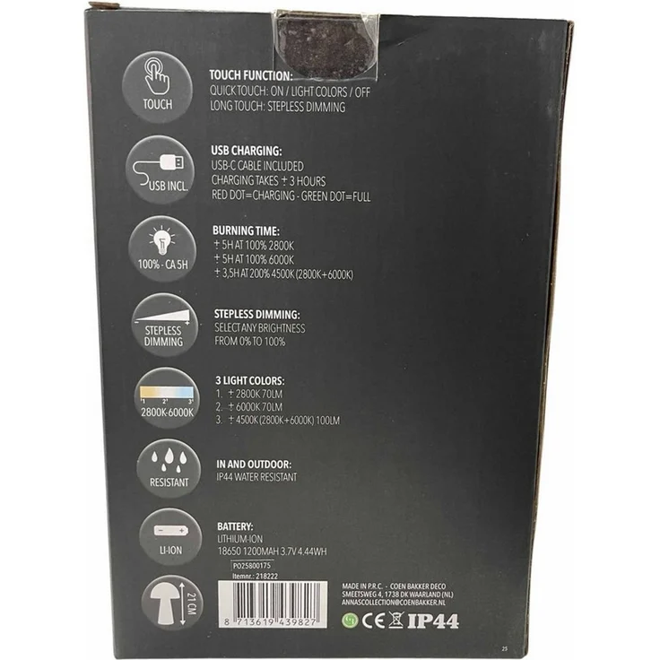 Coen Bakker Deco BV LED Tischleuchte Portable Light, Dimmfunktion, LED, warmweiß, kaltweiß, neutralweiß, außen USB touch Pilz 3 Lichtfarben dimmbar taupe – Bild 4