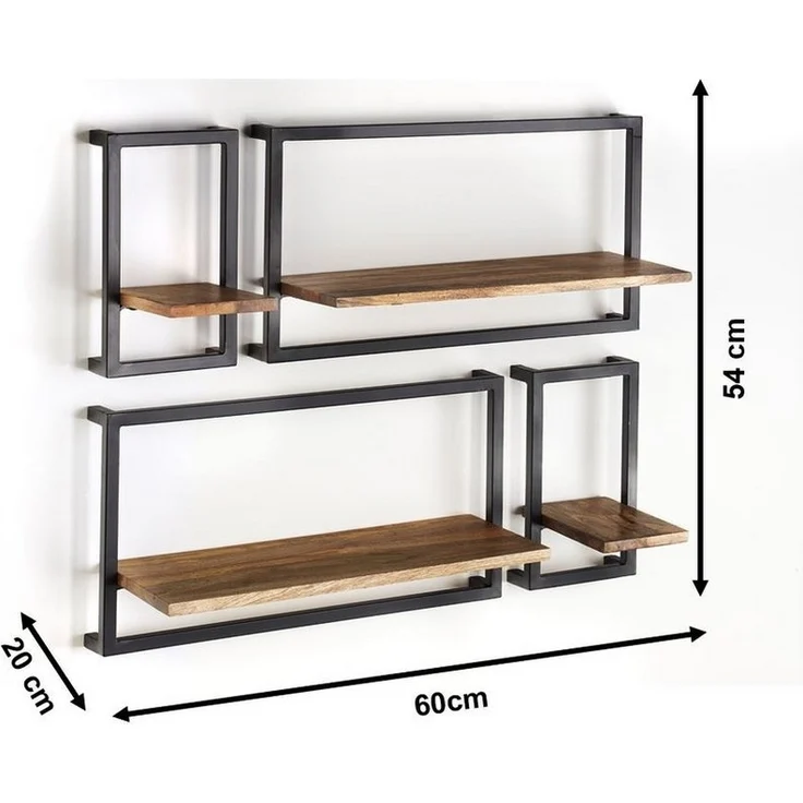 Kobolo Regal Wandregal Hänge aus Mangoholz und Metall - 4er Set – Bild 2