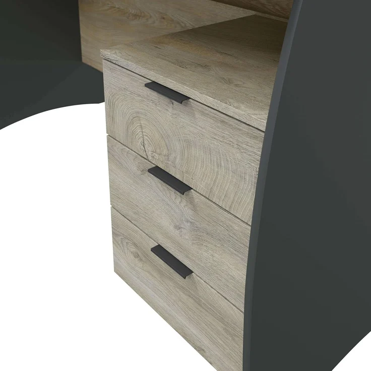 Habitdesign Estil, Bürotisch mit 3 Schubladen, Finish in Anthrazit und Eiche Alaska, Maße: 136 cm (B) x 67 cm (T) x 74 cm (H) – Bild 7