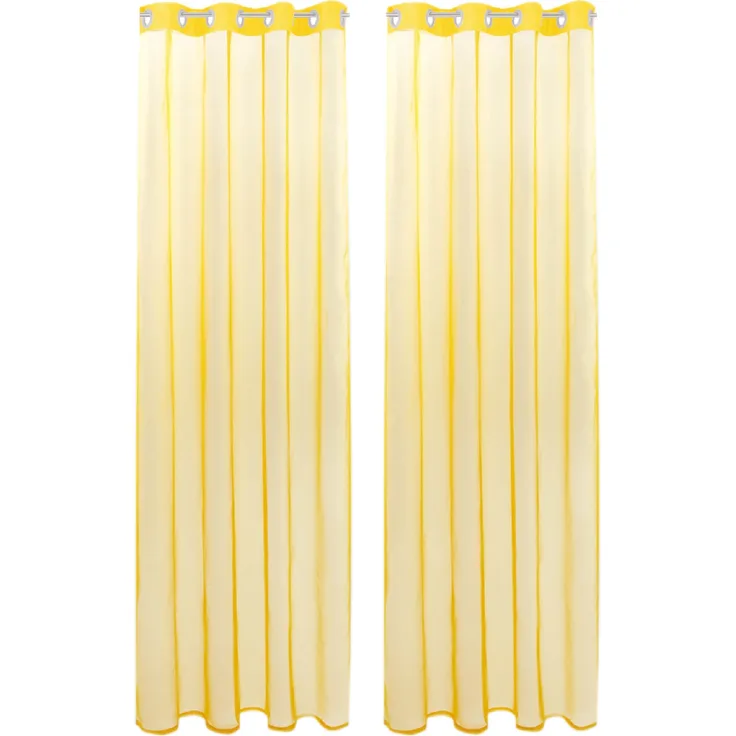 Bestlivings Transparente Gelbe Gardine mit Ösen 2er Pack (B140 x L145), viele Varianten erhältlich