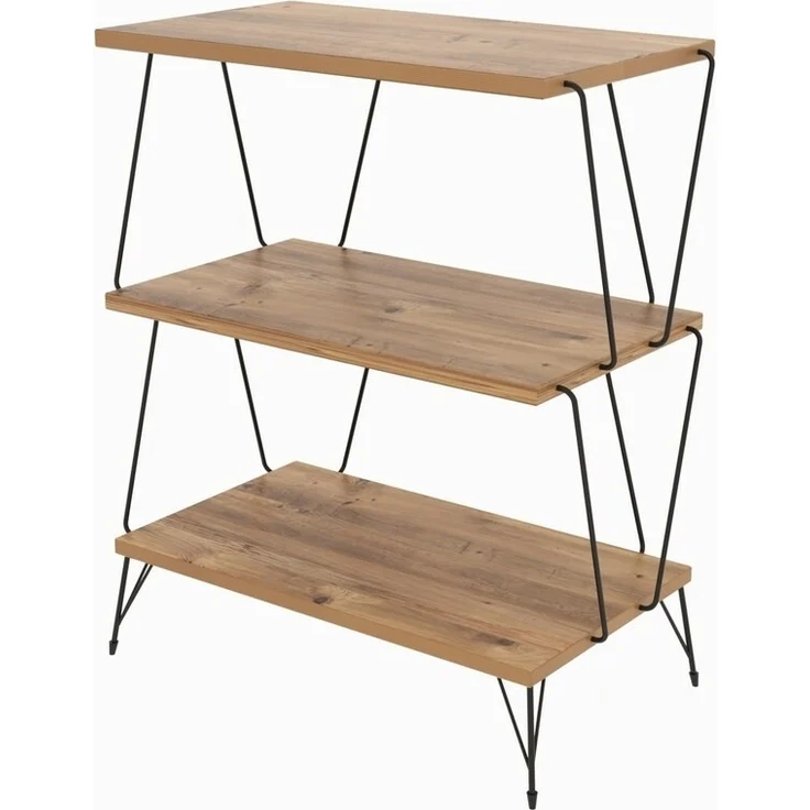 Calicosy Regal 3 Ebenen mit Metallstruktur Dekor Kiefernholz und Schwarz H76 cm – LAZANDOS - Helles Holz – Bild 5