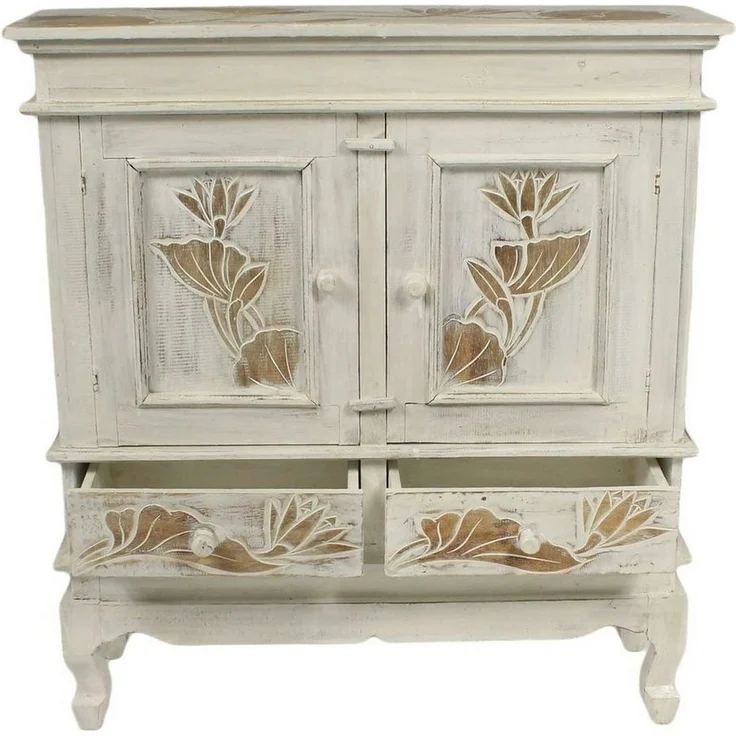 Oriental Galerie Mehrzweckschrank Schrank 85 x80 cm Lotus Weiß (1-St) – Bild 4