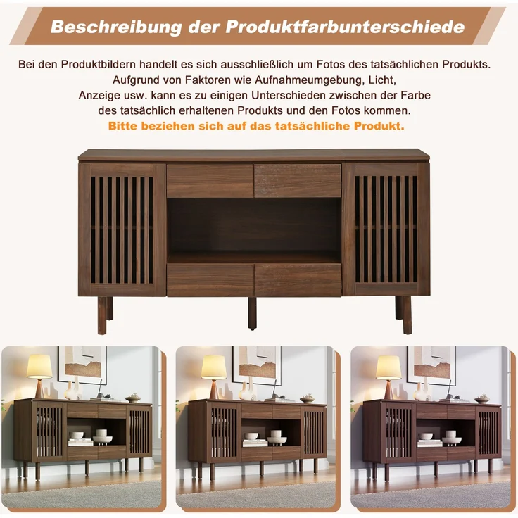 ZUBALIYA Sideboard 140x35x71 cm, mit 4 Schubladen, aus MDF, Walnuss – Bild 20