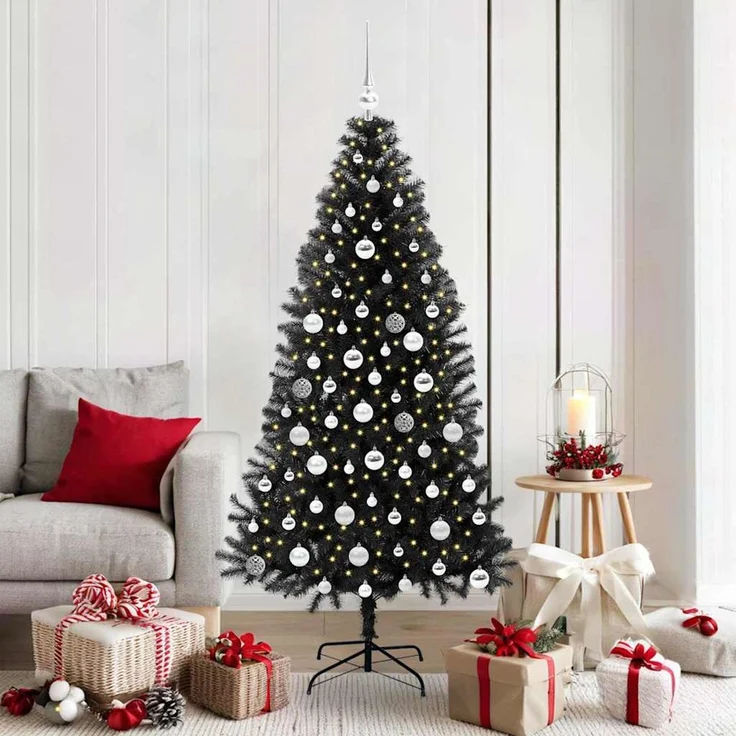 vidaXL Weihnachtsbaum mit LED-Beleuchtung Schwarz 180 cm PVC und Stahl 3396483 – Bild 1