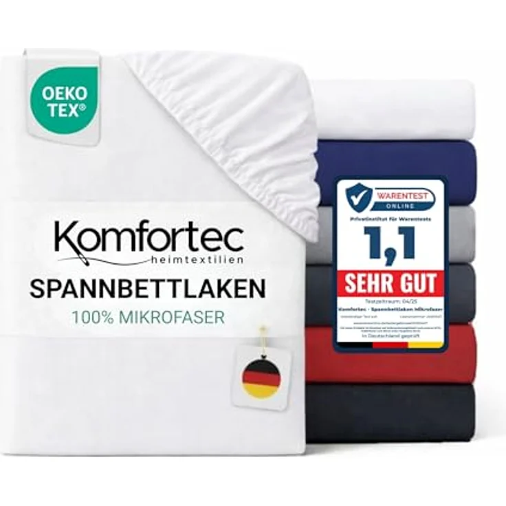 Komfortec Mikrofaser Spannbettlaken 140x200 cm – Weiches Spannbetttuch mit Rundumgummi – Fitted Sheet für Matratzen bis 30 cm – Weiß – Oeko-Tex – Pflegeleicht & Hautfreundlich – 90g/m² – Bild 2
