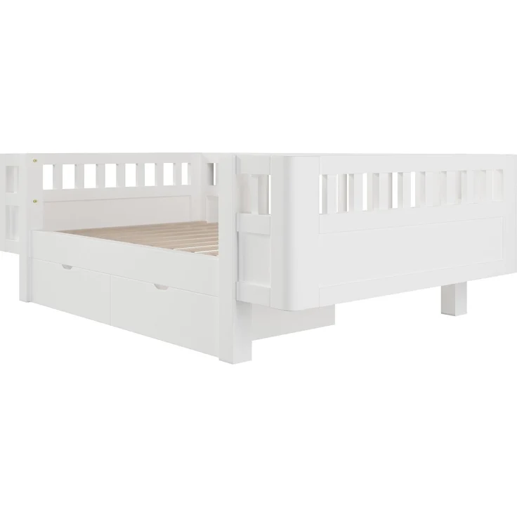 Merax Hochbett 90x200 Kinderbett, mit hohem Schutzgitter & zwei großen Schubladen, Weiß – Bild 8