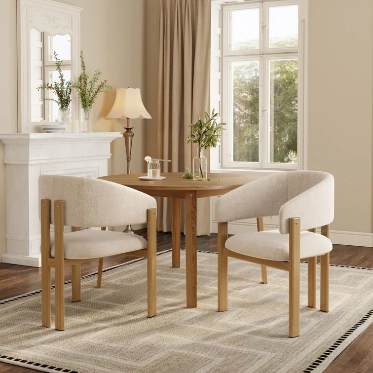 4 Esszimmerstühle aus Metall in Holzoptik, bequem und atmungsaktiv, geeignet für Esszimmer, Wohnzimmer, Cafés, moderner Stil, Leinenstoff, Naturholzfarbe--Holz--61.5x52.5x83cm--YOUDENOVA – Bild 3