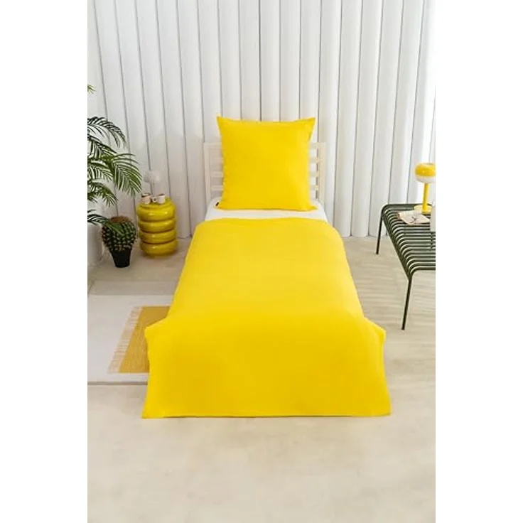 Brielle Bettwäsche Renforcé Set aus 100% Baumwolle - 135x200 cm - Gelb/Blau/Schwarz/Grau, 2 teilig, Mit Reißverschluss, 100% Baumwolle – Bild 4