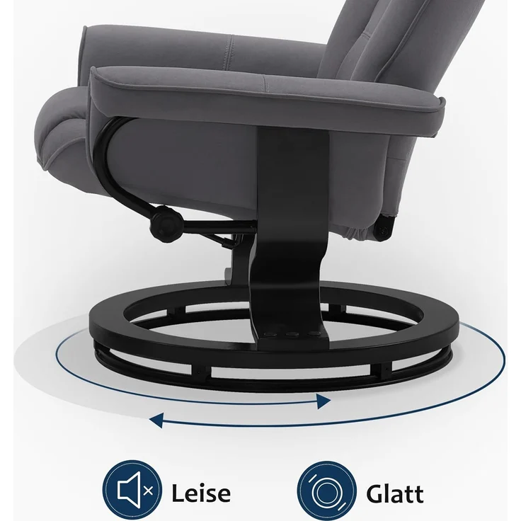 M MCombo Relaxsessel mit Hocker, 360°drehbarer Fernsehsessel mit Liegefunktion, bis 120 Kg belastbarer TV-Sessel, moderner Ruhesessel für Wohnzimmer, Kunstleder, 9019 (Grau-Mikrofaser) – Bild 5