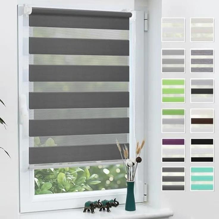 Grandekor Doppelrollo Klemmfix ohne Bohren Anthrazit 50x150 cm(Stoffbreite 46cm) Fenster Rollos für innen Klemmrollos Duo Rollos für Fenster ohne Bohren mit Bohren Privatschutz UV-Schutz Zebrarollo – Bild 1