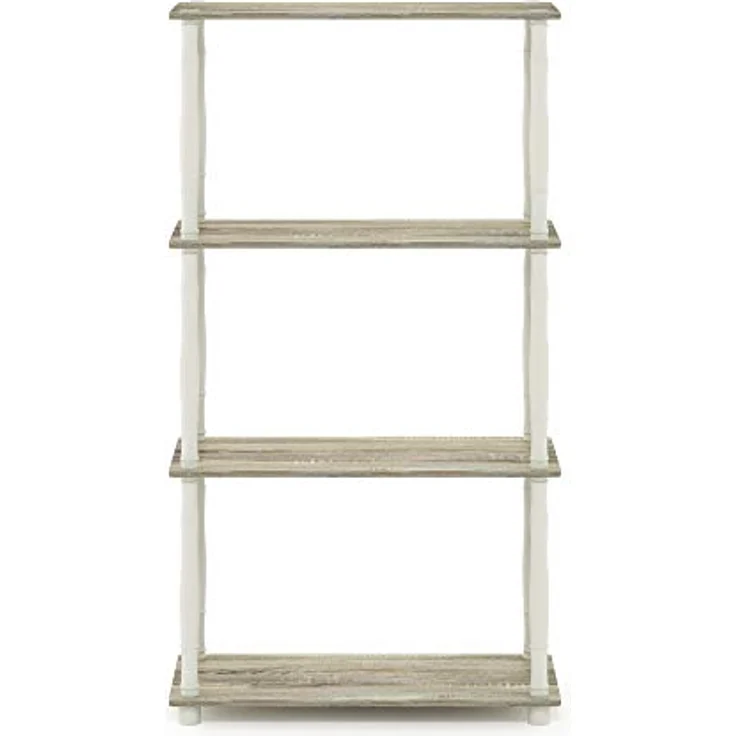 Furinno 4-Ebenen Mehrzweck-Regal mit klassischen Rohren, holz, Sonoma Eiche/Weiß, 29. 46x59. 94x109. 86 cm – Bild 7