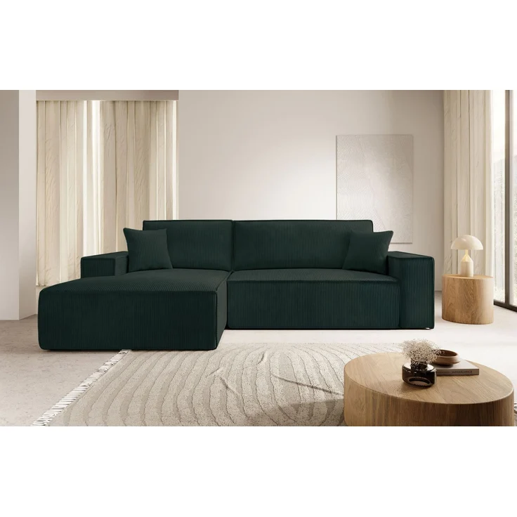 Selsey 'Farese New' Ecksofa mit Schlaffunktion, Cord-Bezug in Grün, linksseitig, 85 x 267 x 167 cm – Bild 2